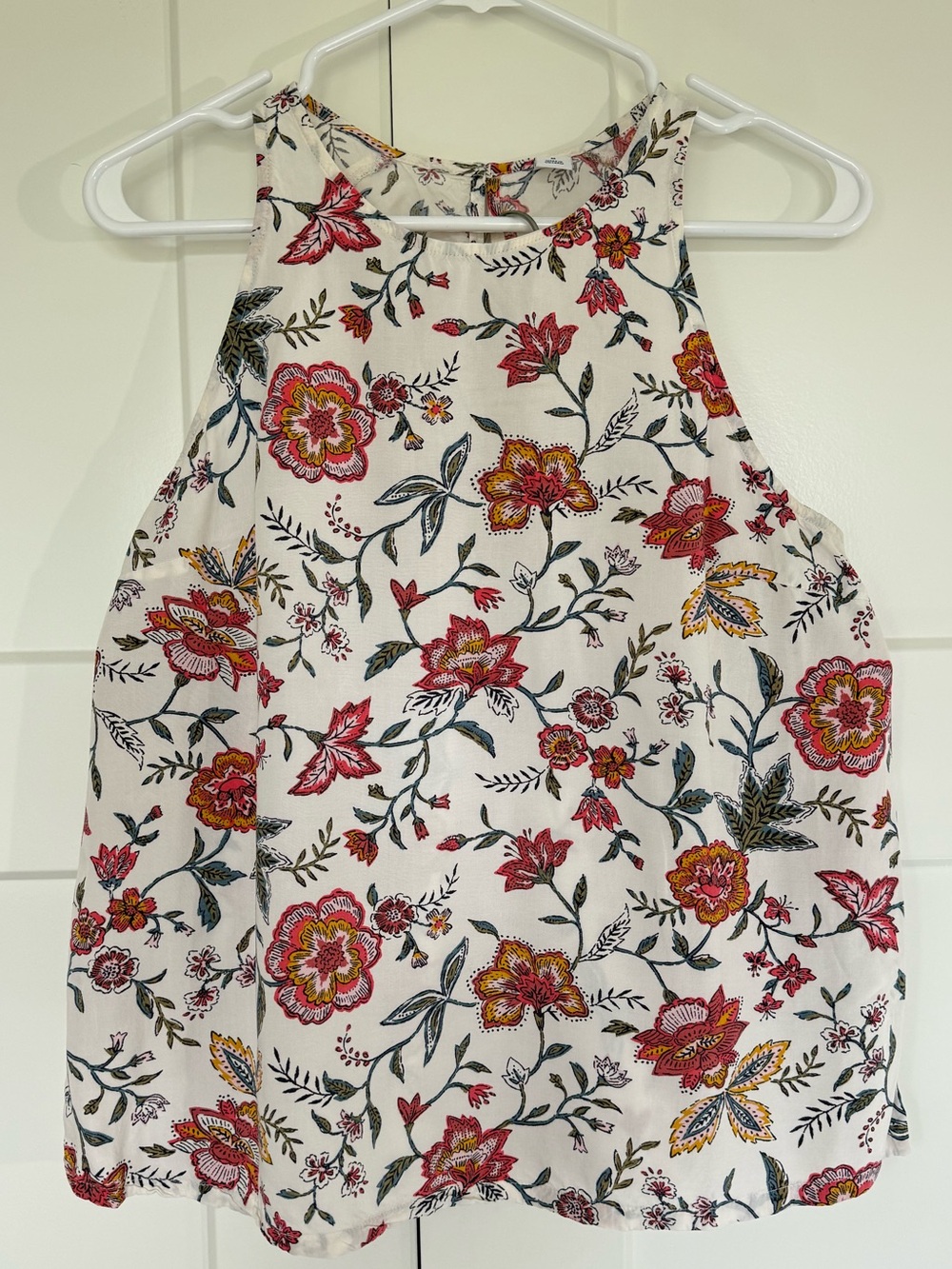 Old Navy Cream Floral Tank Top with Pink & Yellow Flowers